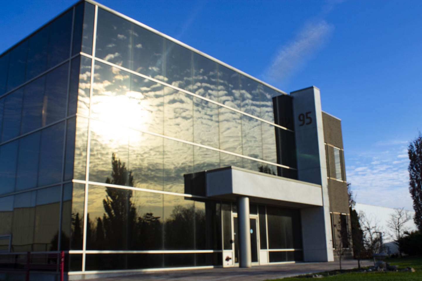 Reflective Sunset Factory